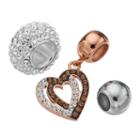 Individuality Beads Crystal Sterling Silver Two Tone Bead And Heart Charm Set, Women's, Multicolor
