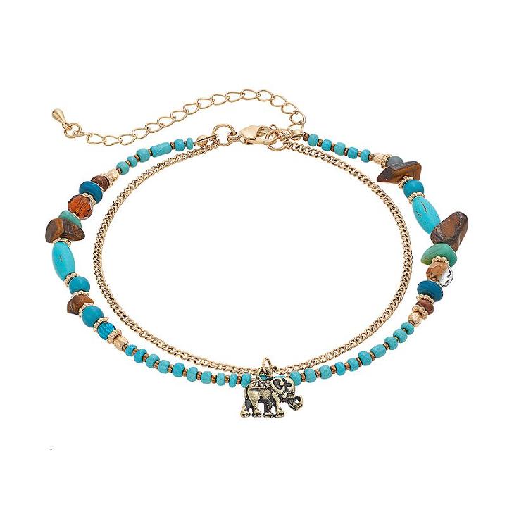 Mudd&reg; Elephant Charm Multi Strand Anklet, Women's, Ovrfl Oth