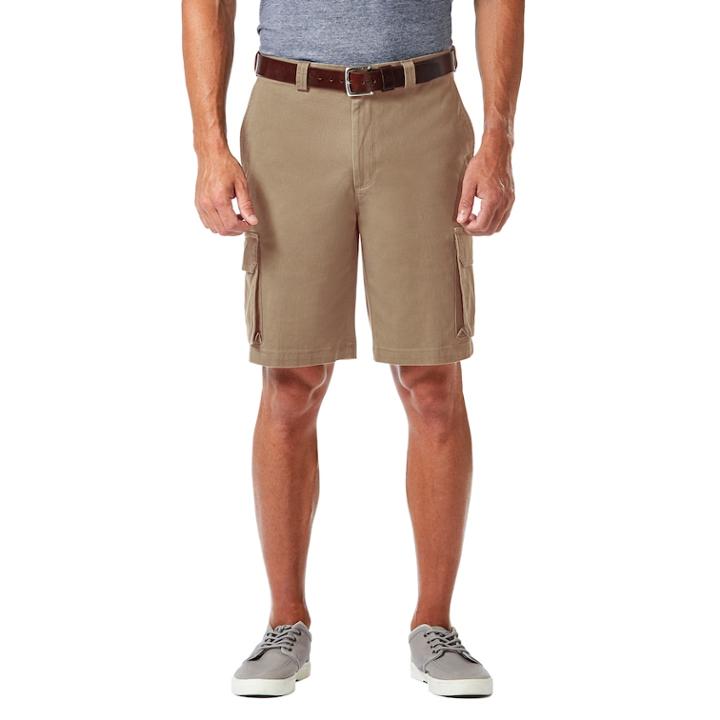 Men's Haggar&reg; Straight-fit Stretch Cargo Flat-front Shorts, Size: 42, Med Beige