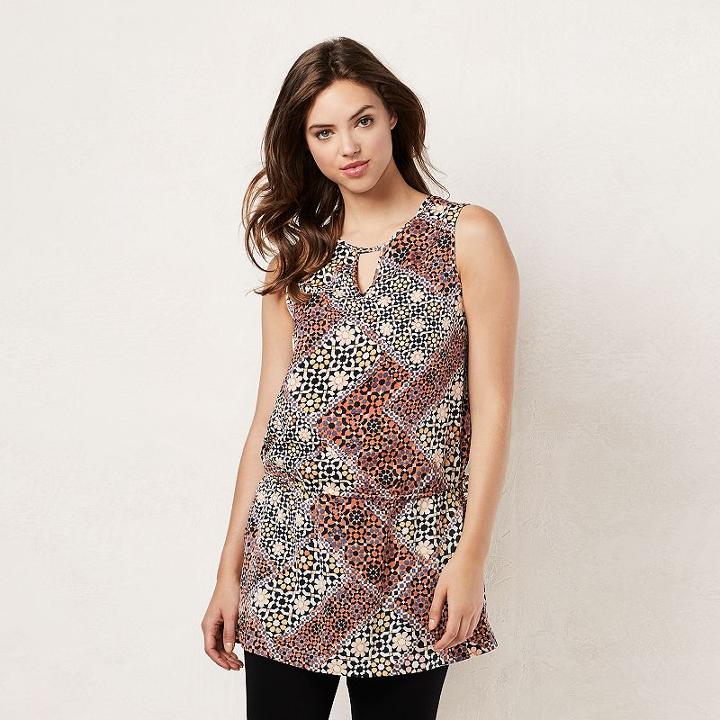 Women's' Lc Lauren Conrad Printed Keyhole Tunic, Size: Xxl, White