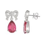 Sterling Silver Pink Topaz And Diamond Accent Bow Drop Earrings, Women's