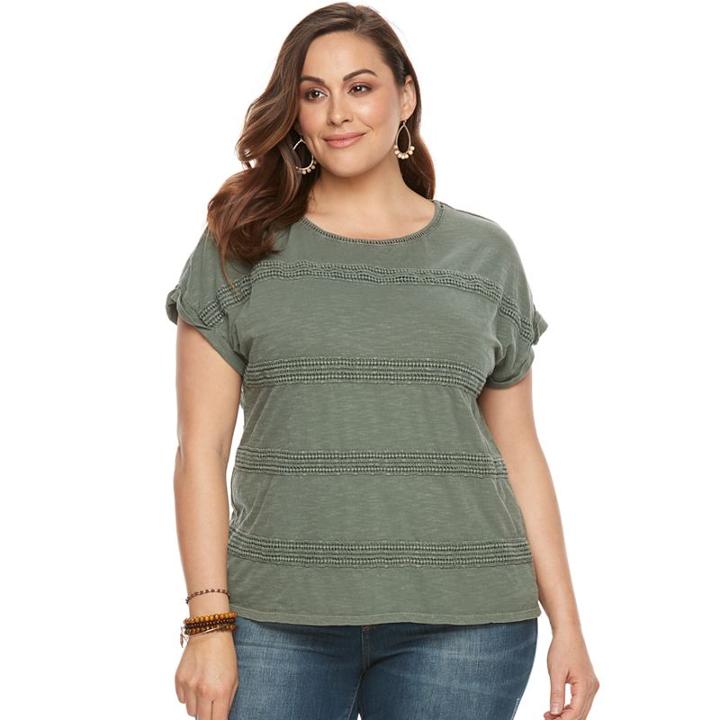Plus Size Sonoma Goods For Life™ Crochet Striped Tee, Women's, Size: 1xl, Med Green
