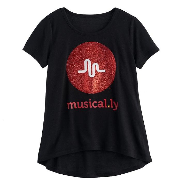 Girls 7-16 Musical. Ly High-low Glitter Graphic Tee, Size: Small, Black