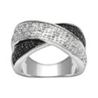 Silver Plate 1/4-ct. T.w. Black And White Diamond Crisscross Ring, Women's, Size: 6