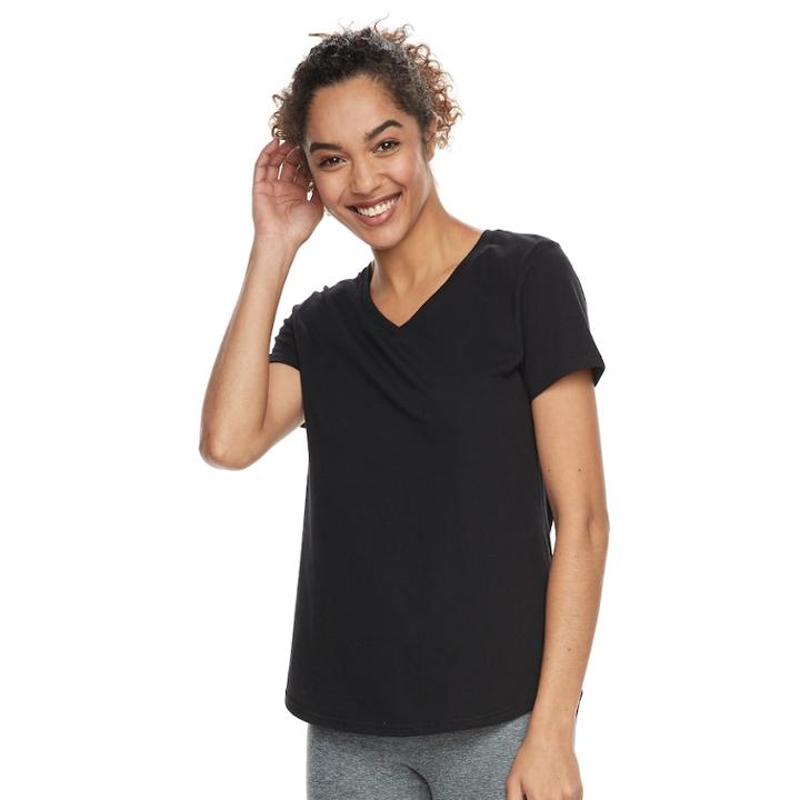 Women's Tek Gear&reg; Essential V-neck Short Sleeve Tee, Size: S Tall, Black