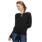 Juniors' Pink Republic Tie-front Sweater, Teens, Size: Large, Black