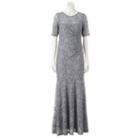 Women's 1 By 8 Glitter Illusion Lace Evening Gown, Size: 6, Silver