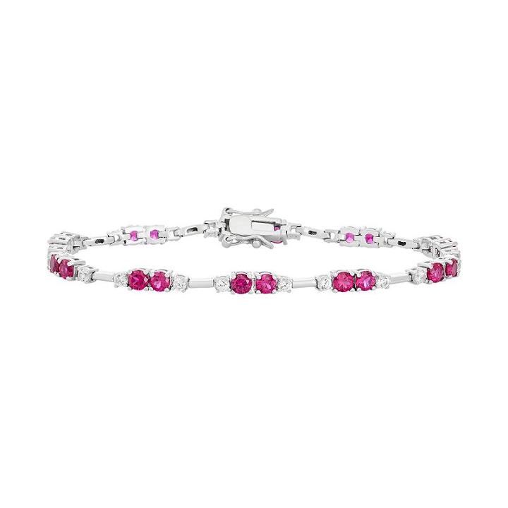 Lab-created Ruby & Lab-created White Sapphire Sterling Silver Bracelet, Women's, Size: 7.25, Red
