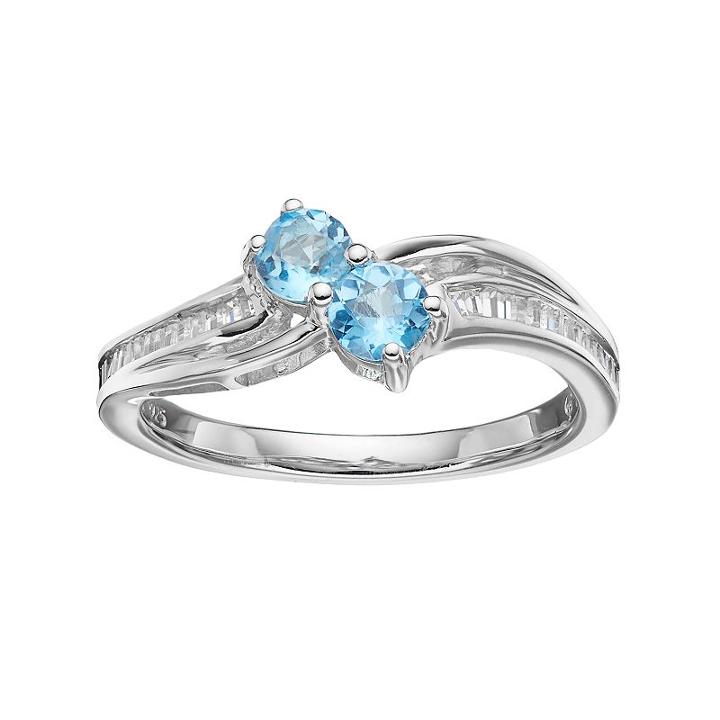 Sterling Silver Blue Topaz & Lab-created White Sapphire 2-stone Ring, Women's, Size: 6