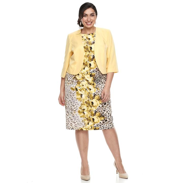 Plus Size Maya Brooke Floral Dress & Jacket Set, Women's, Size: 14 W, Yellow