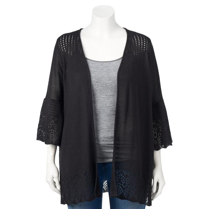 Plus Size Lc Lauren Conrad Pointelle Cardigan, Women's, Size: 1xl, Black