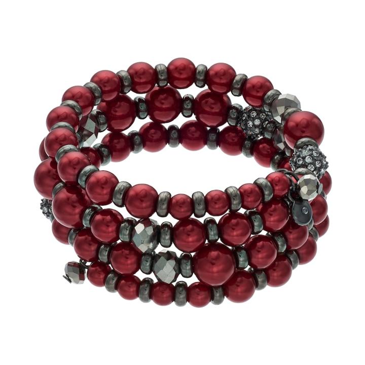 Red Simulated Pearl Coil Bracelet, Women's