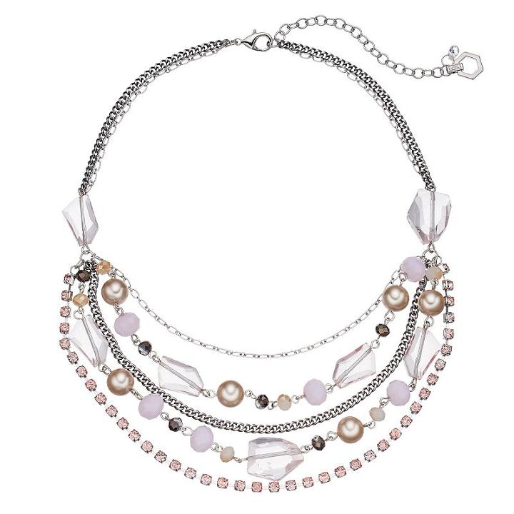 Simply Vera Vera Wang Faceted Bead & Simulated Pearl Two Tone Swag Necklace, Women's, Brt Pink