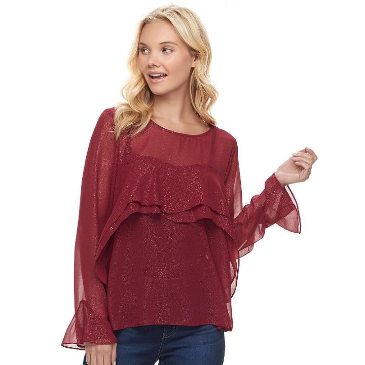 Juniors' Trixxi Ruffle Front Top, Teens, Size: Large, Dark Red