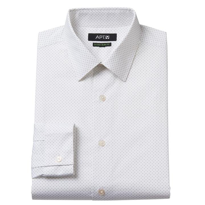 Men's Apt. 9&reg; Extra Slim-fit Dot Stretch Dress Shirt, Size: 17.5-32/33, White