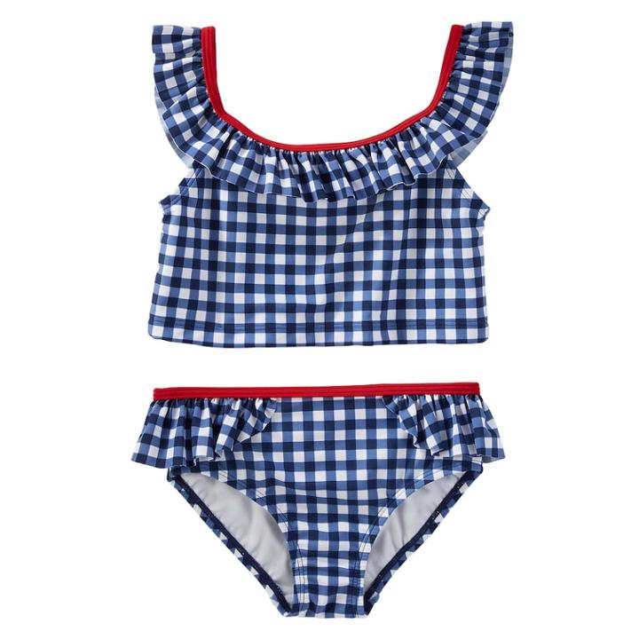 Girls 4-8 Oshkosh B'gosh&reg; Gingham Ruffled Tankini & Bottoms Swimsuit Set, Size: 6-6x, Indigo Blue Gingham