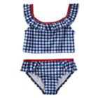 Girls 4-8 Oshkosh B'gosh&reg; Gingham Ruffled Tankini & Bottoms Swimsuit Set, Size: 6-6x, Indigo Blue Gingham