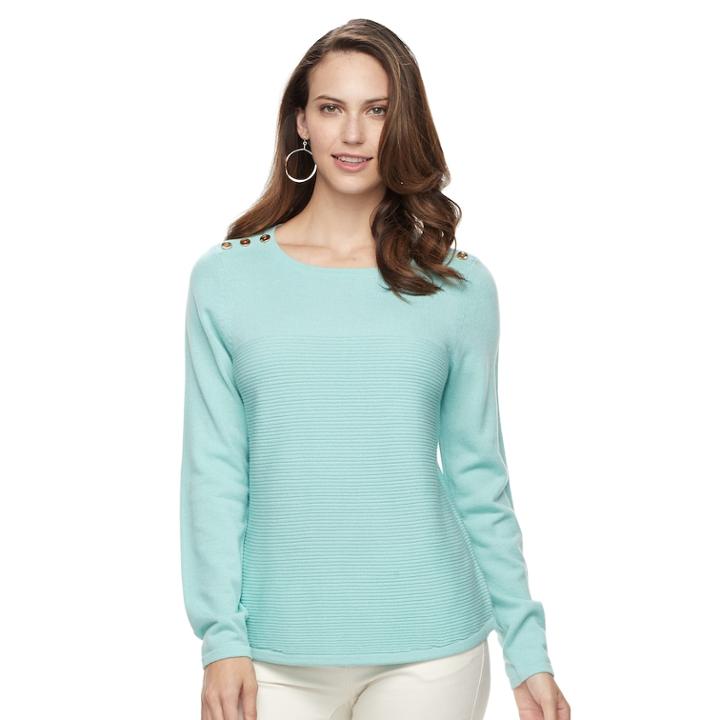 Women's Croft & Barrow&reg; Button Shoulder Shirttail Sweater, Size: Xl, Turquoise/blue (turq/aqua)