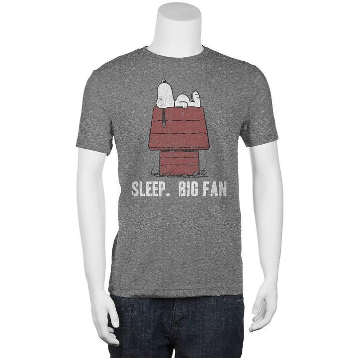 Big & Tall Peanuts Snoopy Sleep. Big Fan. Tee, Men's, Size: L Tall, Dark Grey