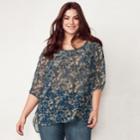 Plus Size Lc Lauren Conrad Lace-trim Top, Women's, Size: 0x, Dark Blue