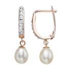 Diamond Fascination Freshwater Cultured Pearl 10k Gold Drop Earrings, Women's, Pink