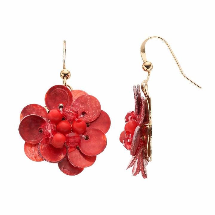 Red Flower Nickel Free Drop Earrings, Women's
