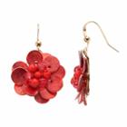 Red Flower Nickel Free Drop Earrings, Women's