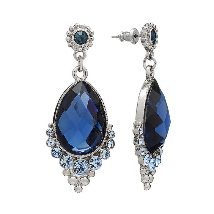 1928 Beaded Drop Earrings, Women's, Blue