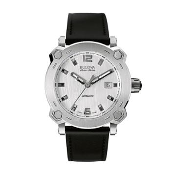 Bulova Men's Accu Swiss Leather Automatic Watch - 63b191, Black