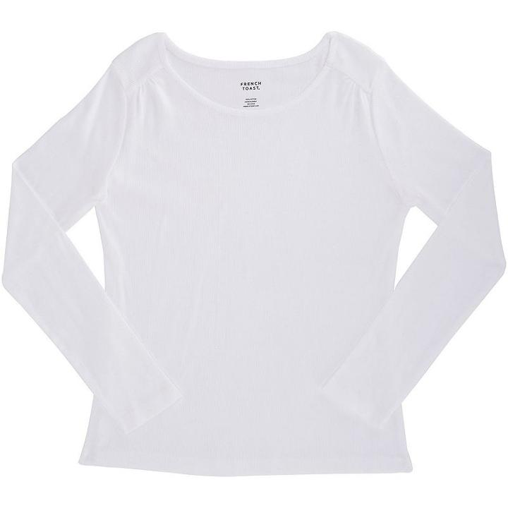 Girls Plus Size French Toast Ribbed Crewneck Long Sleeve Tee, Girl's, Size: 18-20 Plus, White