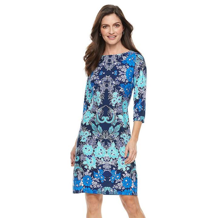 Women's Suite 7 Floral Scroll Shift Dress, Size: 8, Blue Other