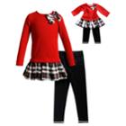 Girls 4-14 Dollie & Me Plaid Sweater Dress & Leggings Set, Size: 5, Red Black