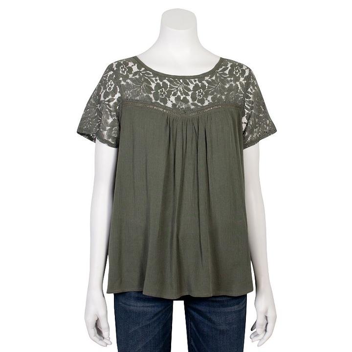 Juniors' Grayson Threads Lace Yoke Top, Girl's, Size: Xs, Dark Green