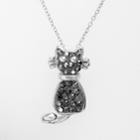 Silver Plated Black Crystal Cat Pendant, Women's