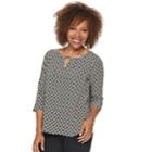 Petite Dana Buchman Front Keyhole Top, Women's, Size: S Petite, Beig/green (beig/khaki)