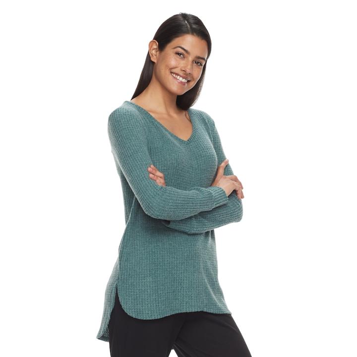 Petite Sonoma Goods For Life&trade; Waffle Knit Tunic, Women's, Size: Xs Petite, Turquoise/blue (turq/aqua)