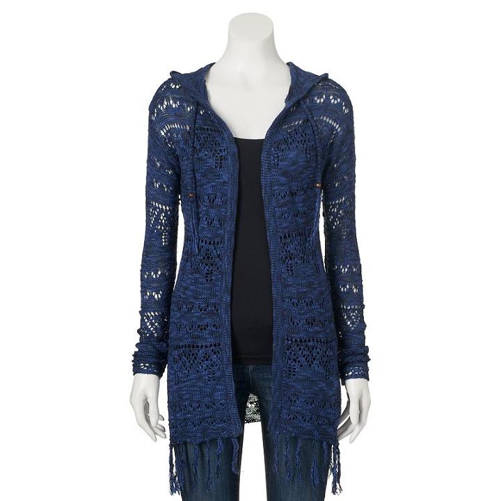 Juniors' It's Our Time Hooded Fringe Cardigan, Girl's, Size: Large, Med Blue