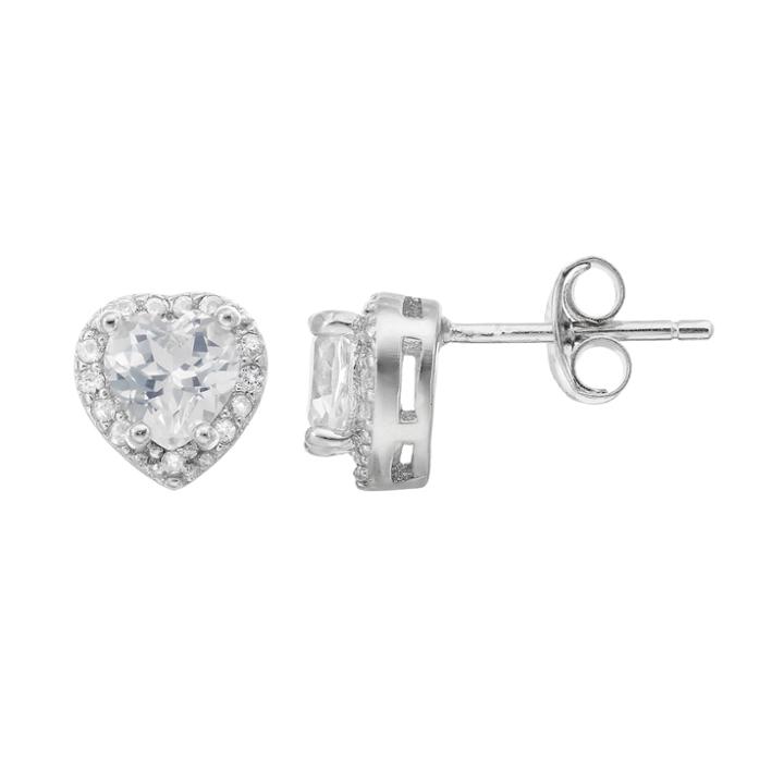 Sterling Silver Lab-created White Sapphire & Diamond Accent Heart Stud Earrings, Women's