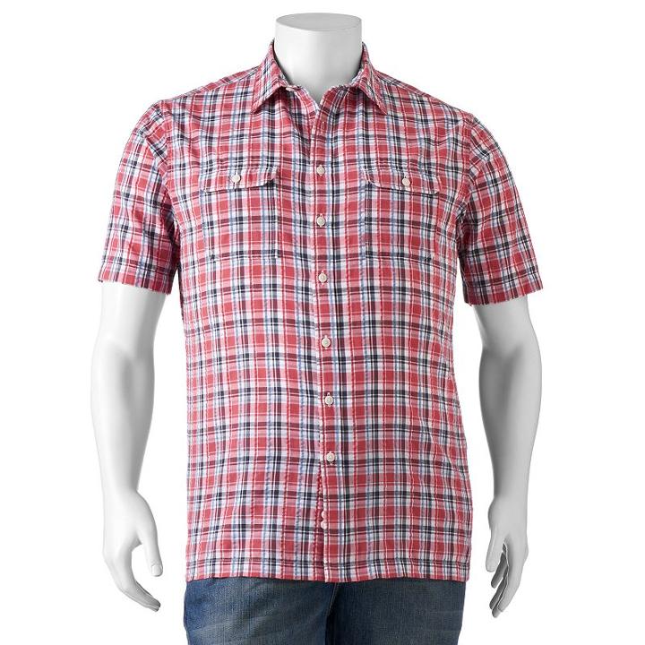 Big & Tall Croft & Barrow&reg; Classic-fit Plaid Seersucker Button-down Shirt, Men's, Size: 3xl Tall, Med Red