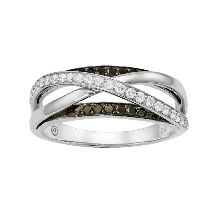 3/8 Carat T.w. Black And White Diamond 10k White Gold Crisscross Ring, Women's, Size: 6