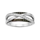 3/8 Carat T.w. Black And White Diamond 10k White Gold Crisscross Ring, Women's, Size: 6