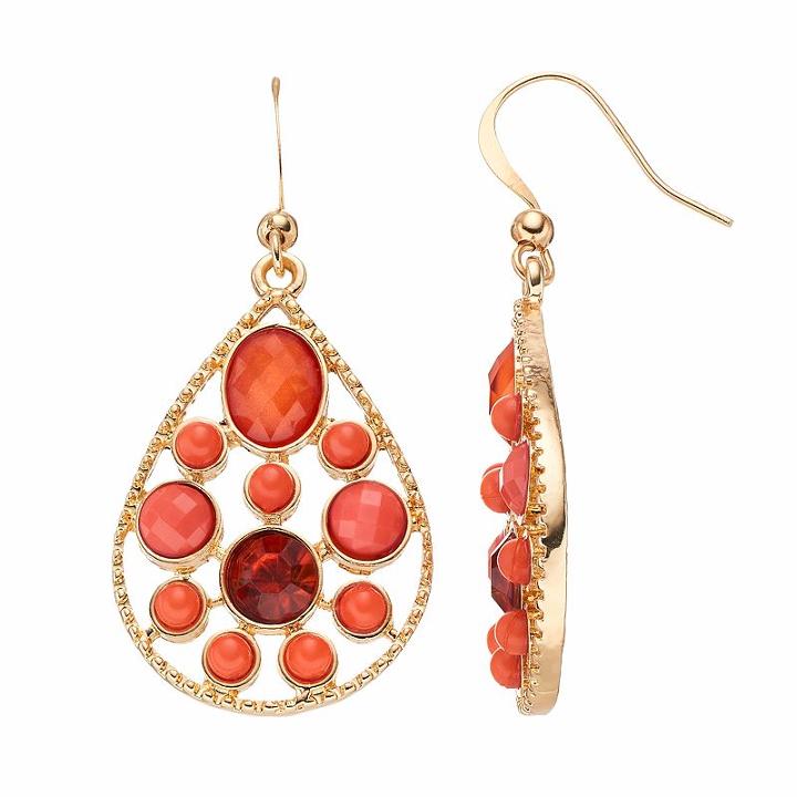 Peach Stone Nickel Free Teardrop Earrings, Women's, Pink