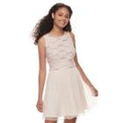 Juniors' Speechless Sequin Lace Chiffon Skater Dress, Teens, Size: 1, Light Pink