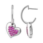 Lotopia Sterling Silver Tilted Heart Hoop Drop Earrings - Made With Swarovski Cubic Zirconia, Women's, Red