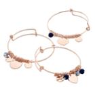 Rose Gold Tone Blue Bead & Disc Charm Bangle Bracelet Set, Women's