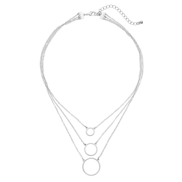 Circle Layered Necklace, Women's, Silver