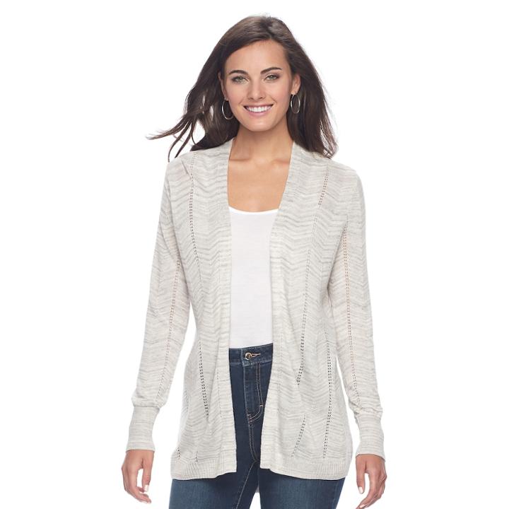 Women's Apt. 9&reg; Chevron Open-front Cardigan Sweater, Size: Xxl, Lt Beige