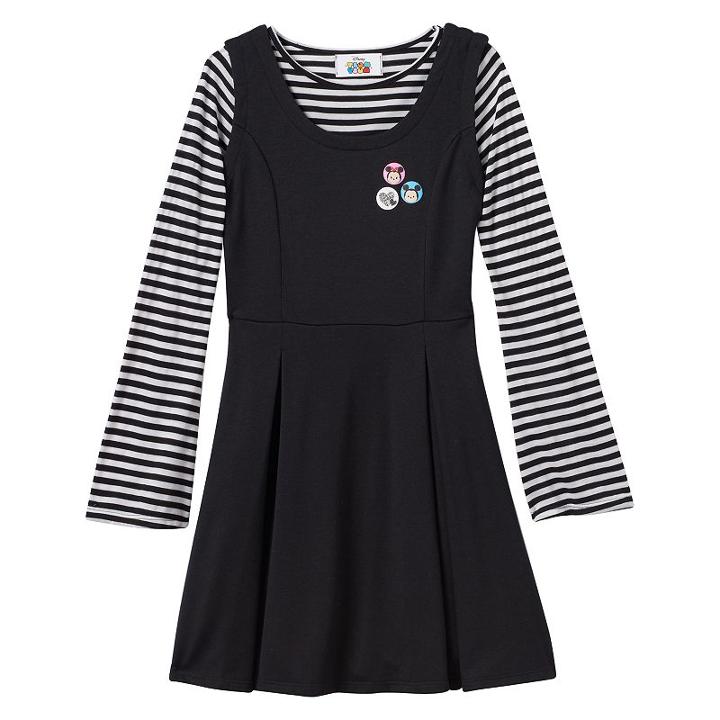 Disney D-signed Girls 7-16 Tsum Tsum Striped Graphic Jumper Dress, Girl's, Size: Xs, Black