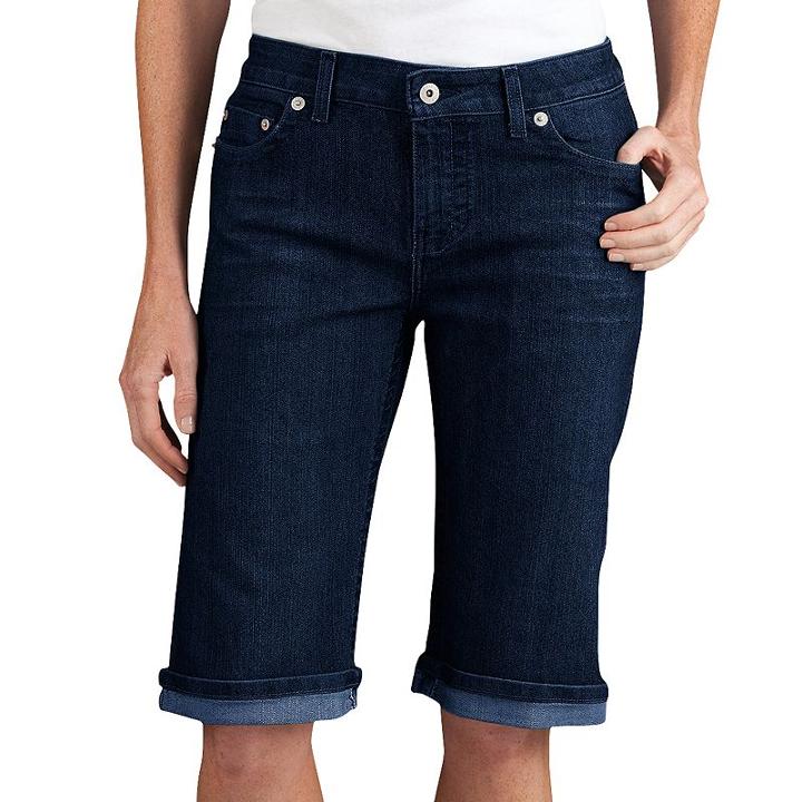 Dickies Slim Stretch Straight-leg Denim Shorts - Women's, Size: 14, Med Blue
