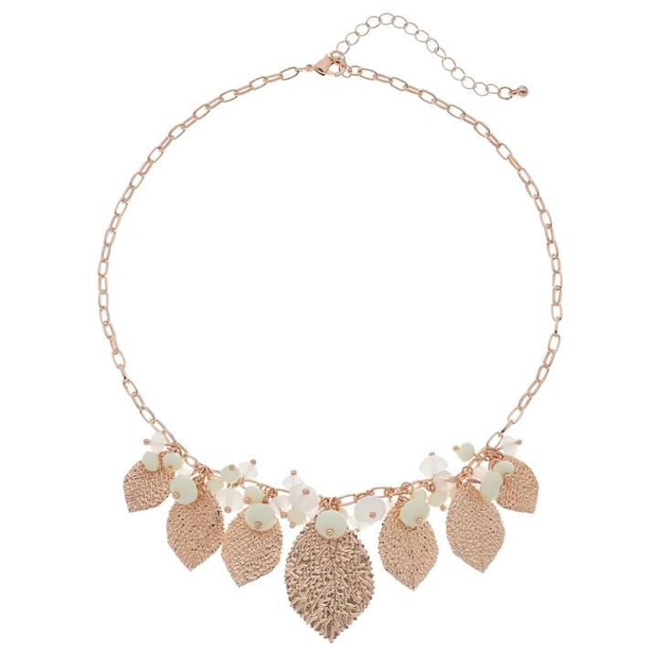 Textured Leaf & Bead Cluster Necklace, Women's, Light Pink